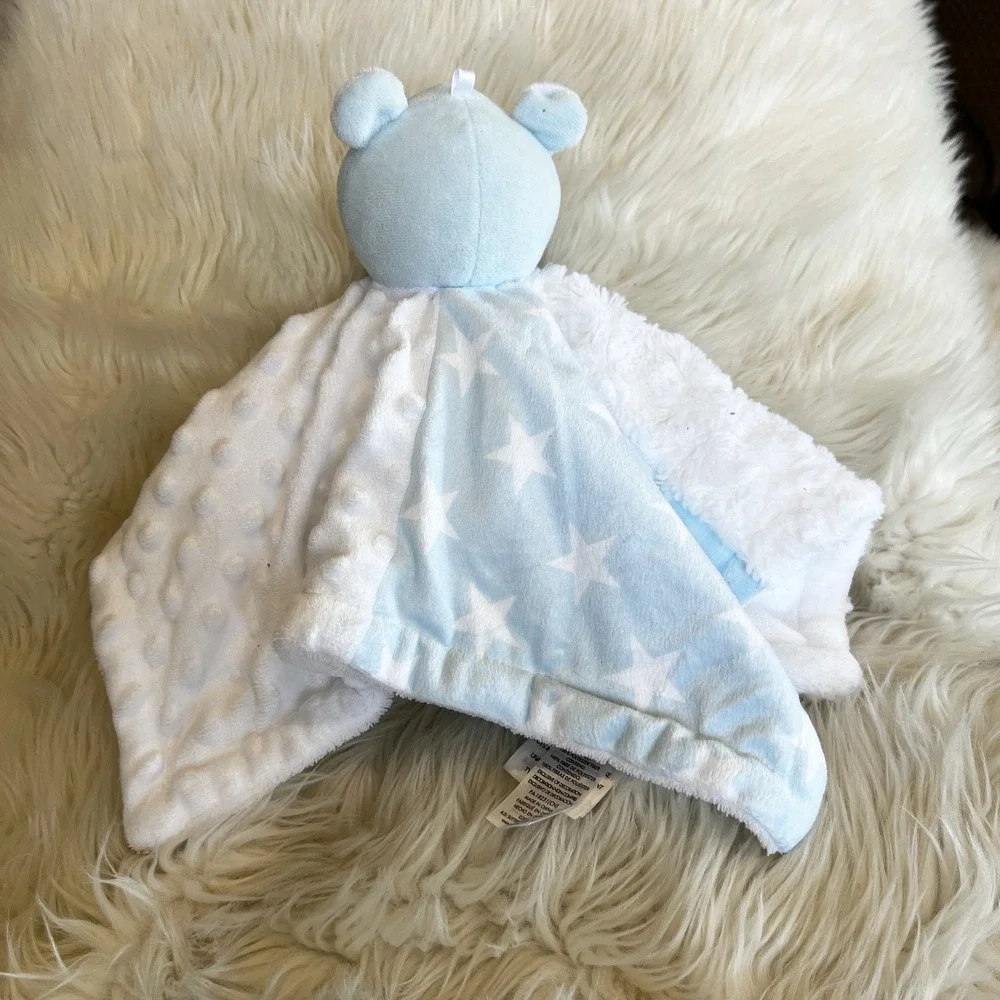 Baby Essentials Teddy Bear Plush Lovey Blue & White Stars Minky Security Blanket
